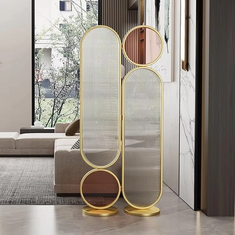 Folding/sliding partition screen with non-drilled groove glass, decorative partition for the living room entrance