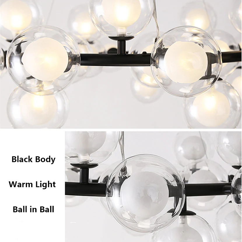 Imagem -06 - Sandyha-modern Glass Ball Bubble Chandelier Long Rod Luz Pingente Redonda Nordic Magic Bean Luminárias Penduradas Preto e Dourado