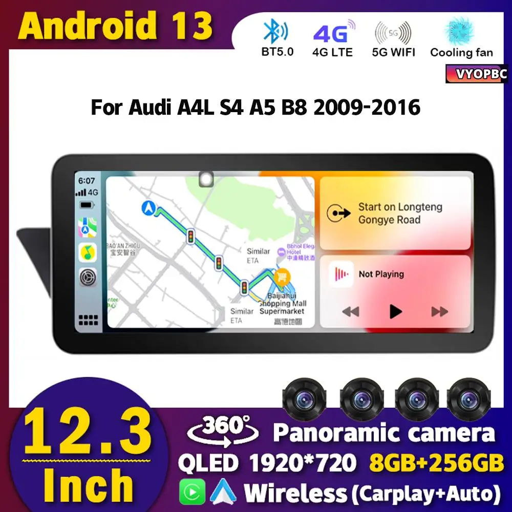 

12.3" Android 13 Car Stereo Radio For Audi A4L S4 A5 B8 2009-2016 Multimedia Player GPS Wireless Carplay Auto WIFI 4G Head Unit