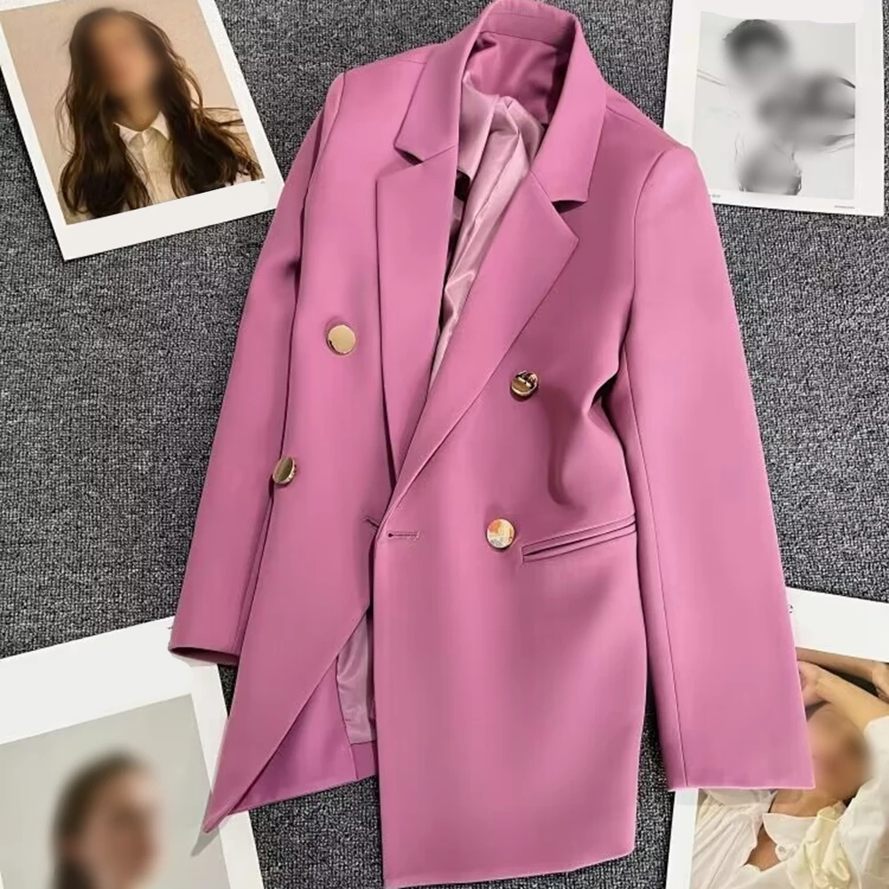 Solid Color Long Sleeve Button Pocket Lapel Suit Jacket For Women Spring Autumn Daily Vacation Casual Outerwear Coat
