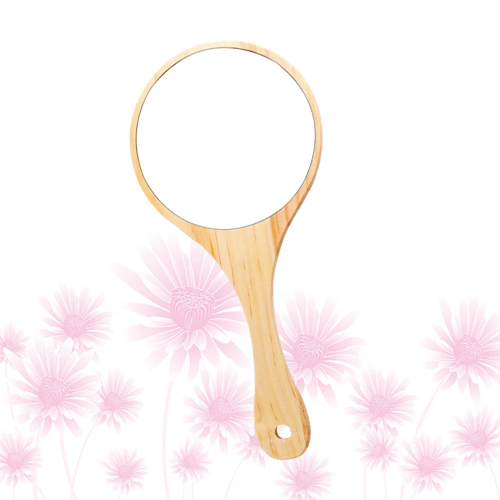

1pc Wooden Makeup Large Wood Mirror Clear Glass Wall Mountable Mirror For Women Handheld Grooming Tool