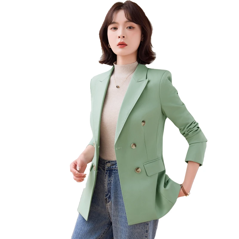 Korean Fashion Frauen Solide Elegante Lange Ärmeln Blazer Mantel Herbst Winter Vielseitig Zweireiher Tops 2025, Casual Streetwear