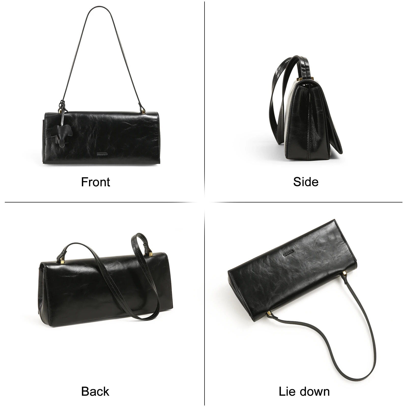 حقيبة كتف نسائية من جلد البقر الأسود من ITAMOOD - تصميم أسطواني بسيط، حقيبة يد مسائية من الجلد الطبيعي للمكتب والحفلات