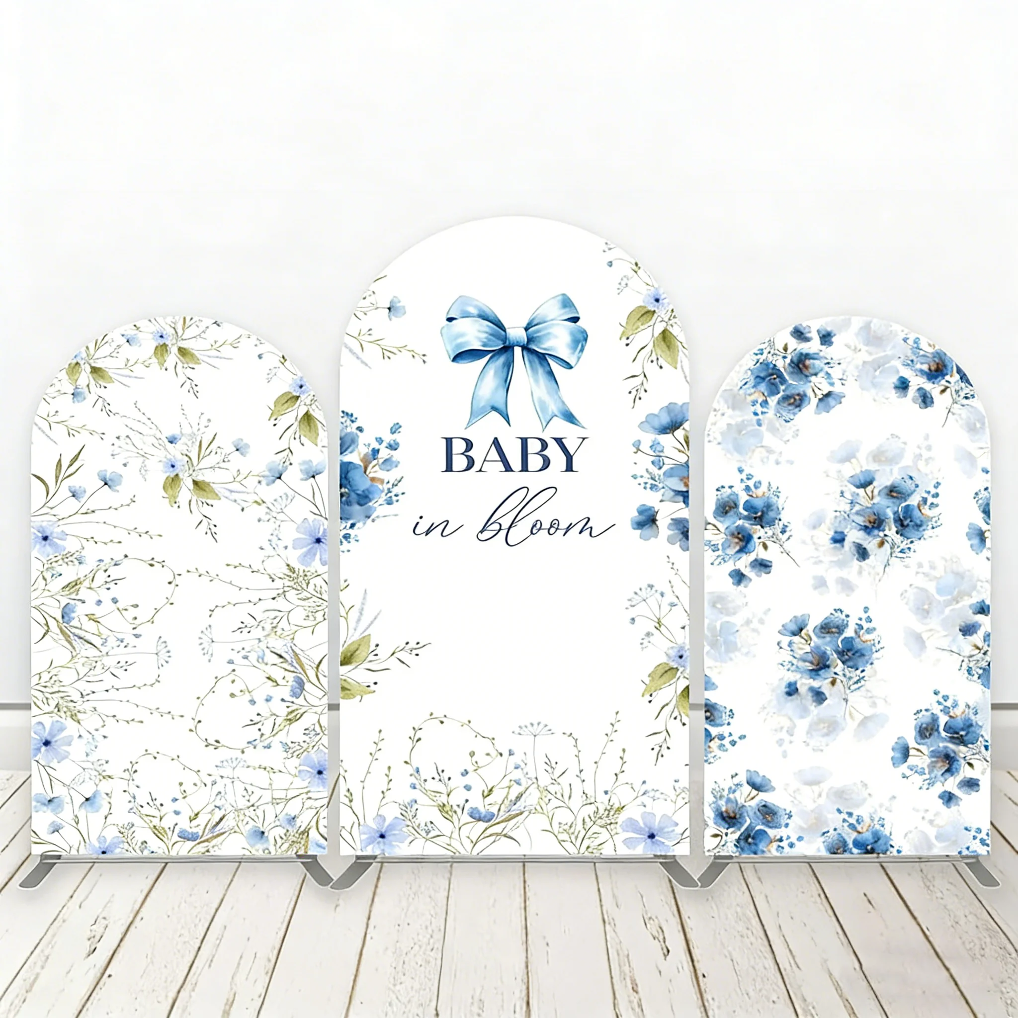 

LS 2-Sided Arch Cover Blue Bow Ribbon Flowers Decoration Backdrop Baby Shower Arch Wall Girls Children Birthday Party Prom
