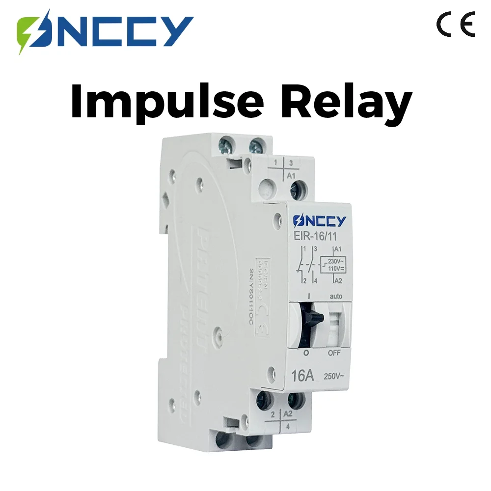 ONCCY Impulse Relay Household Bistable Latching Auto Control Relay 1P 2P 16A 1NO 2NO Coil 230V AC 110V DC  Relay