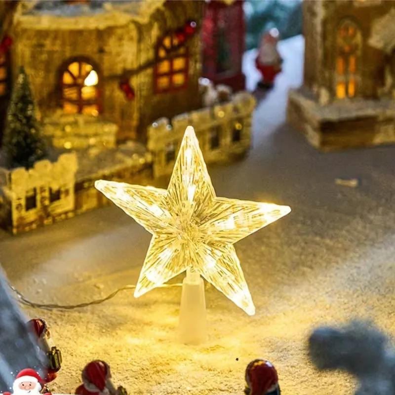 Star Christmas Tree Topper Lighted Decoration Illuminated Star Tree Top Ornament for Holiday Tree Decor Festive Lighting Outdoor
