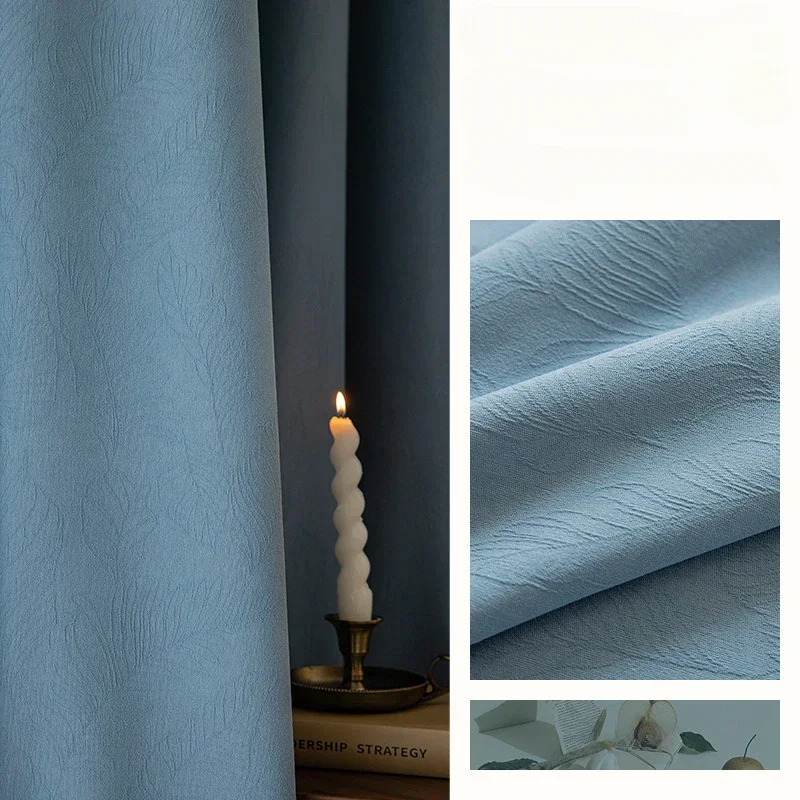 Luxury Thick Chenille Curtain High Blackout Jacquard Fabric Simple Light Luxury Milk Tea Matcha Japanese Curtains