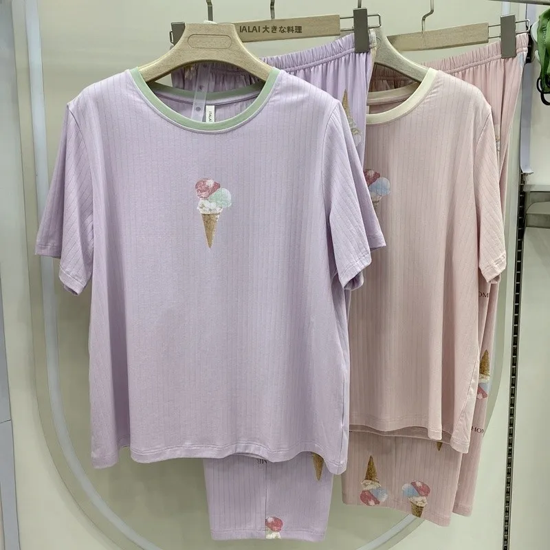 italian-ort-sve-women's-spwear-modal-thin-cotton-round-ne-overhead-cartoon-ice-cr-print-home-set-comfortable-sum