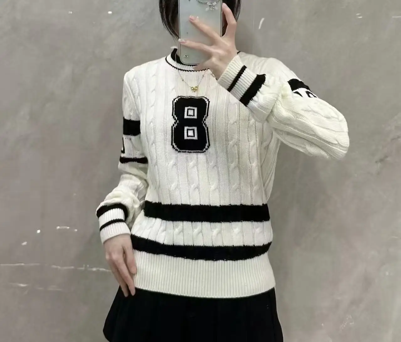 

High Quality Fashion Digital Eifht Sweater Knitted Pullover Sweater Women Autumn Winter New O-Neck Long Sleeve Loose Casual Tops