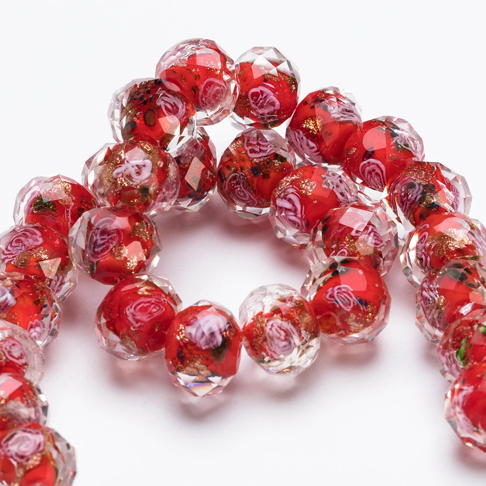 Enamel Flower Inlay Crystal Beads Multi-Sided Glass Jewelry Accessories for DIY Bracelet Making Intricate Floral Patterns Inside