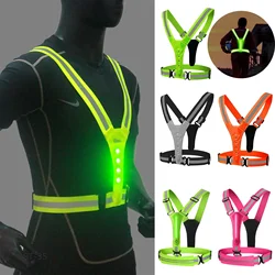 LED Reflective Running Vest Adjustable Straps Men/Women High Visibility Cycling Safety Vest for Night Security Sports Vest