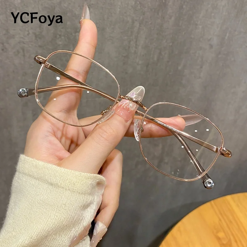 

YCFoya Women Small size Pure Titanium Oval Glasses Frame Men Retro Round Prescription Eyeglasses Myopia Optical Eyewear H9002BJZ