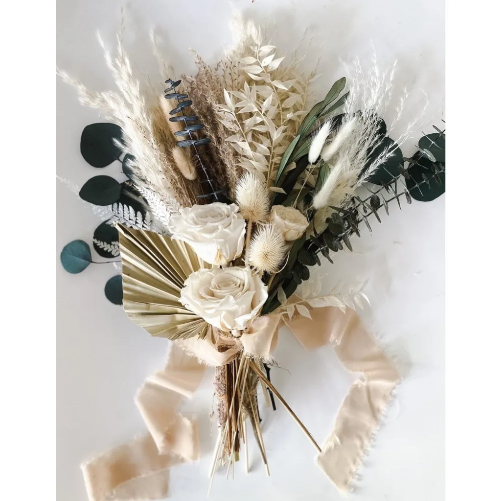 Dried Flowers,Small White Rose,Eucalyptus Bouquet,Dried Flowers