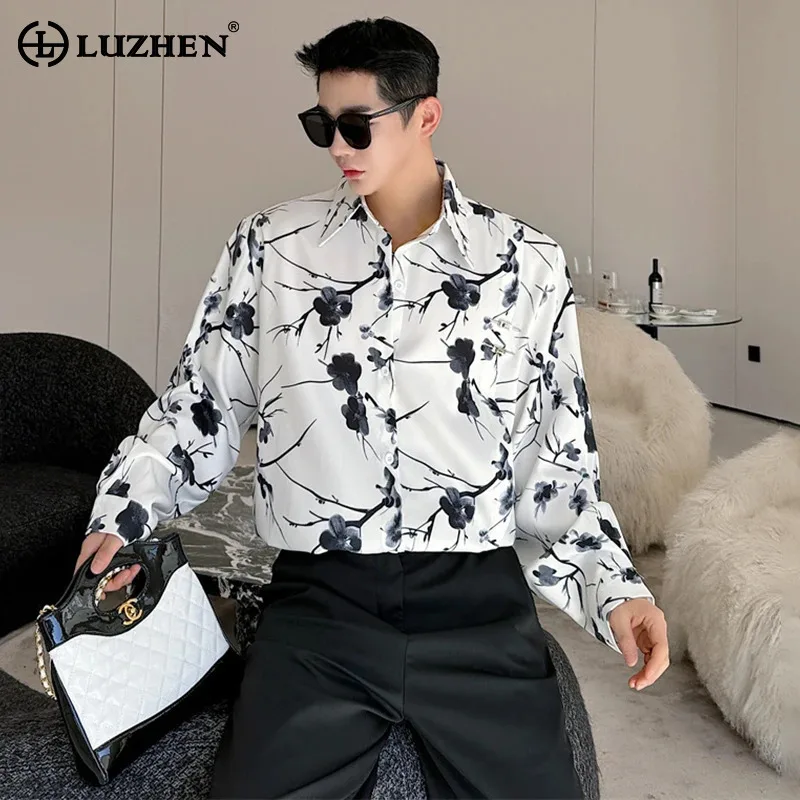 LUZHEN 2024 Nieuwe Tie Geverfd Ontwerp Lange Mouwen Mannelijke Casual Slim Originele Persoonlijkheid Knappe Elegante Herenkleding LZ6791