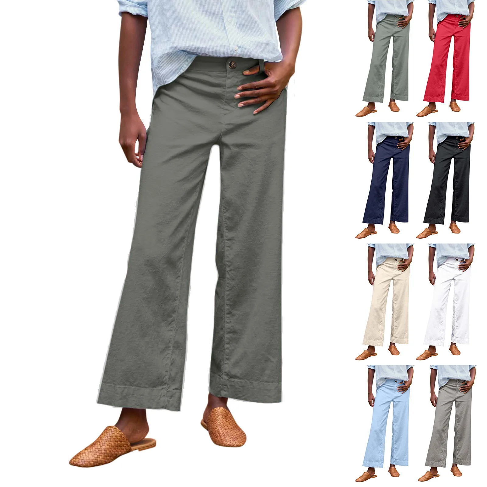 Female Solid Color Simple Casual And Versatile Wide Leg Trousers Fashionable Street Comfortable Straight Elastic Waist Pants