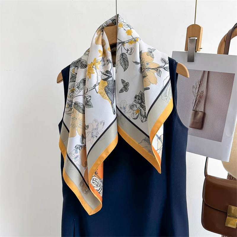 

2025 Luxury Brand Square Scarf Design Double Side Shawl Wrap 70cm Print Twill Silk Women Hijab Female Foulard Headband Bandana