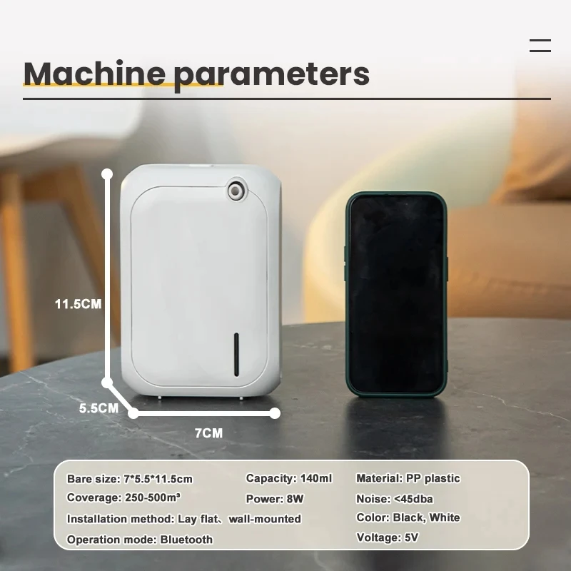 Namste Home Electric aroma diffuser Room fragrance 500m³ Bluetooth Wall hanging Perfume Air freshener 140ML Capacity Flavoring