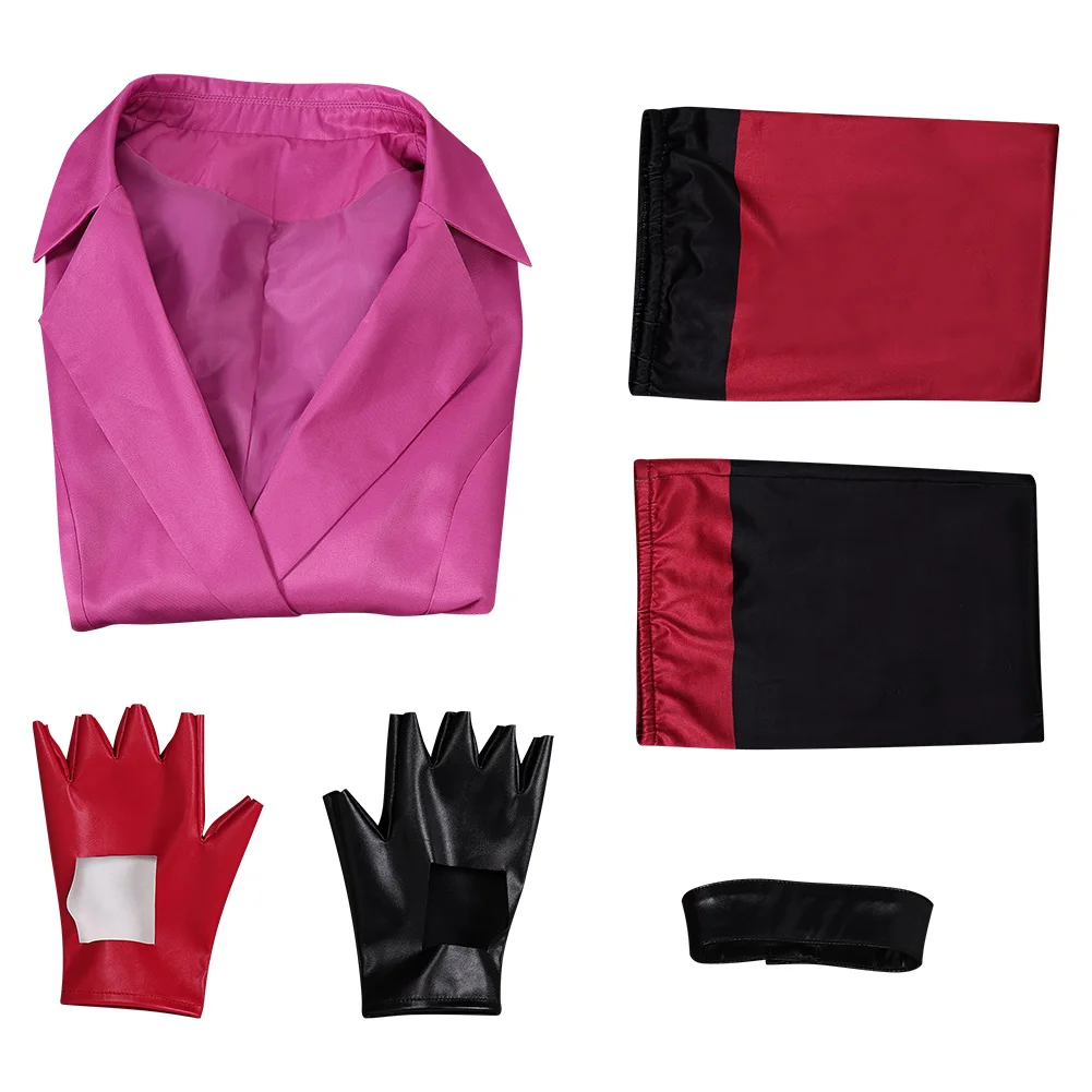 Quinzel Cosplay Roze Sexy Pak Kostuum Pruiken Film Super Schurk Rollenspel Fantasia Vrouwen Outfits Sokken Handschoenen Set Halloween Pakken