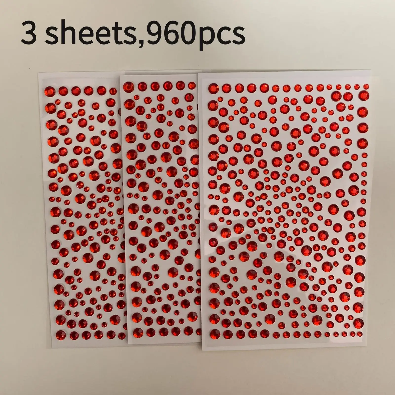 3 Sheets Multi-functional Self-adhesive Red Rhinestone Stickers for Facial Decoration Makeup Nail Art DIY Crafts Home Decor