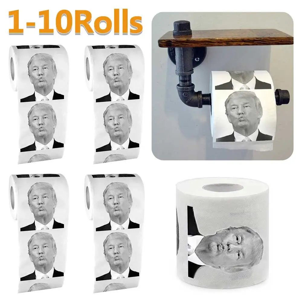 

1-Rolls Toiletily Paper Trump Creative Funny Toiletily Paper Pure Wood Pulp Non-fading No Scaling Nontoxic Dustless Bathroom