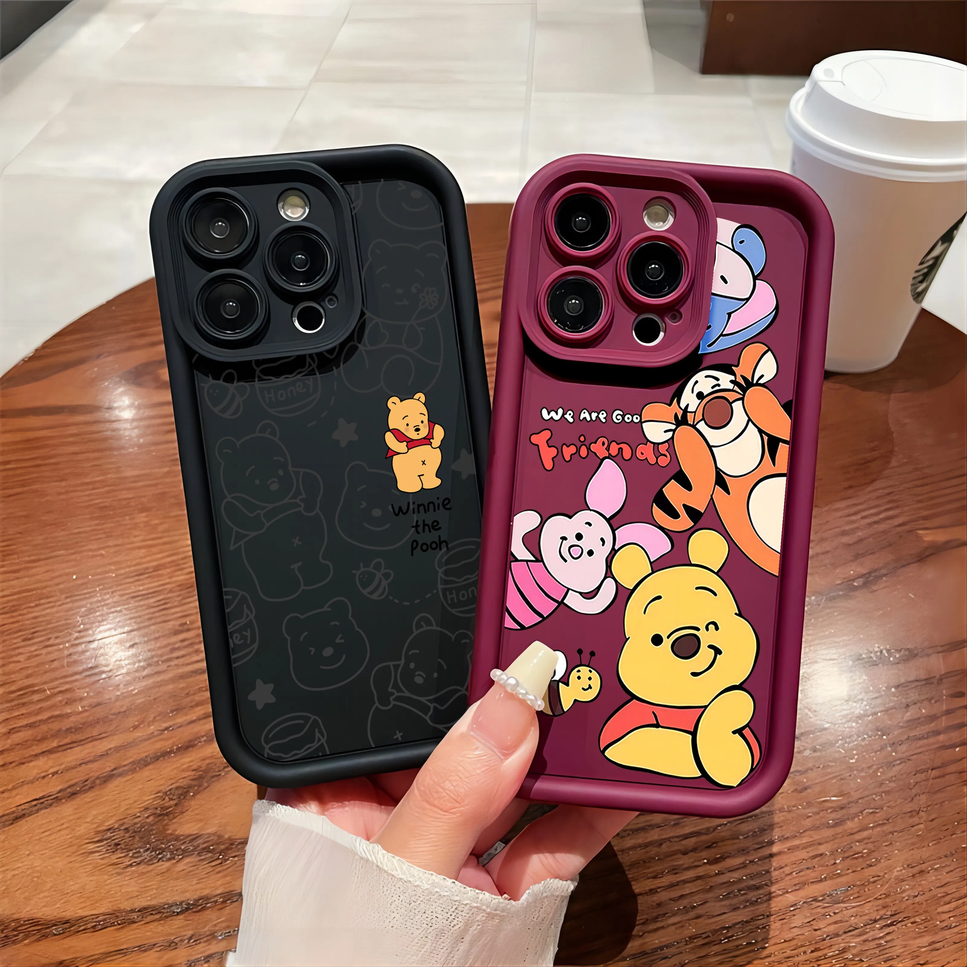 Winnie Pooh Plain Multistep Phone Case for OPPO A5 A7 A16 A17 A38 A53 A54 A55 A58 A72 A74 A76 A78 A94 A98 4G 5G With Hand Strap