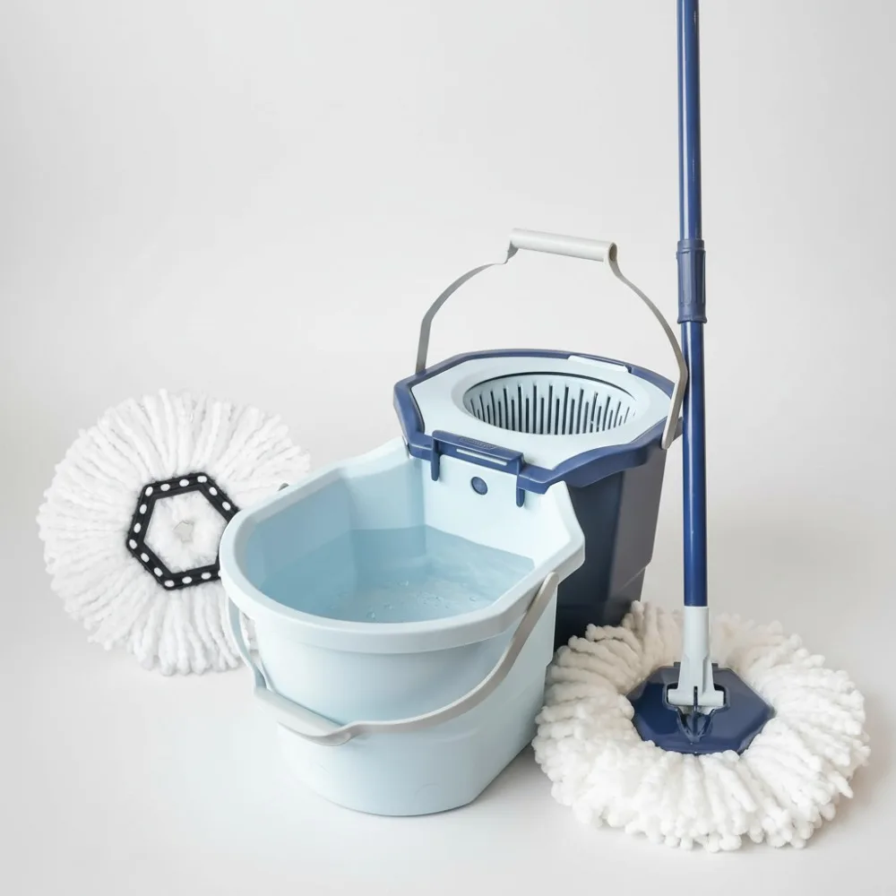 

Spin Mop System with Extra Refill - Two-Bucket Design, Splash Guard, Pedal Spinner for Easy Home Cleaning, 1.25-Gallon Blue