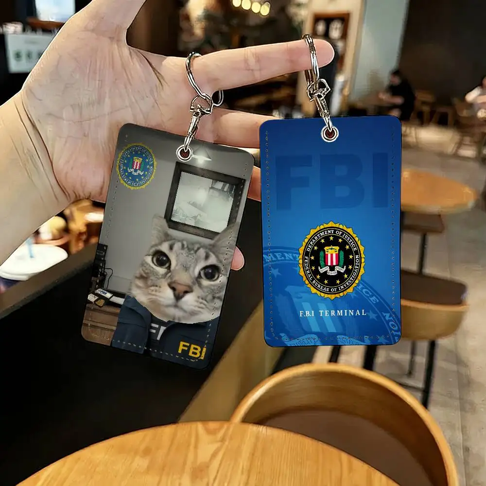 FBI Cut Kartenetui mit Schlüsselanhänger, PU-Leder, leichtes Kreditkartenetui für Pendler