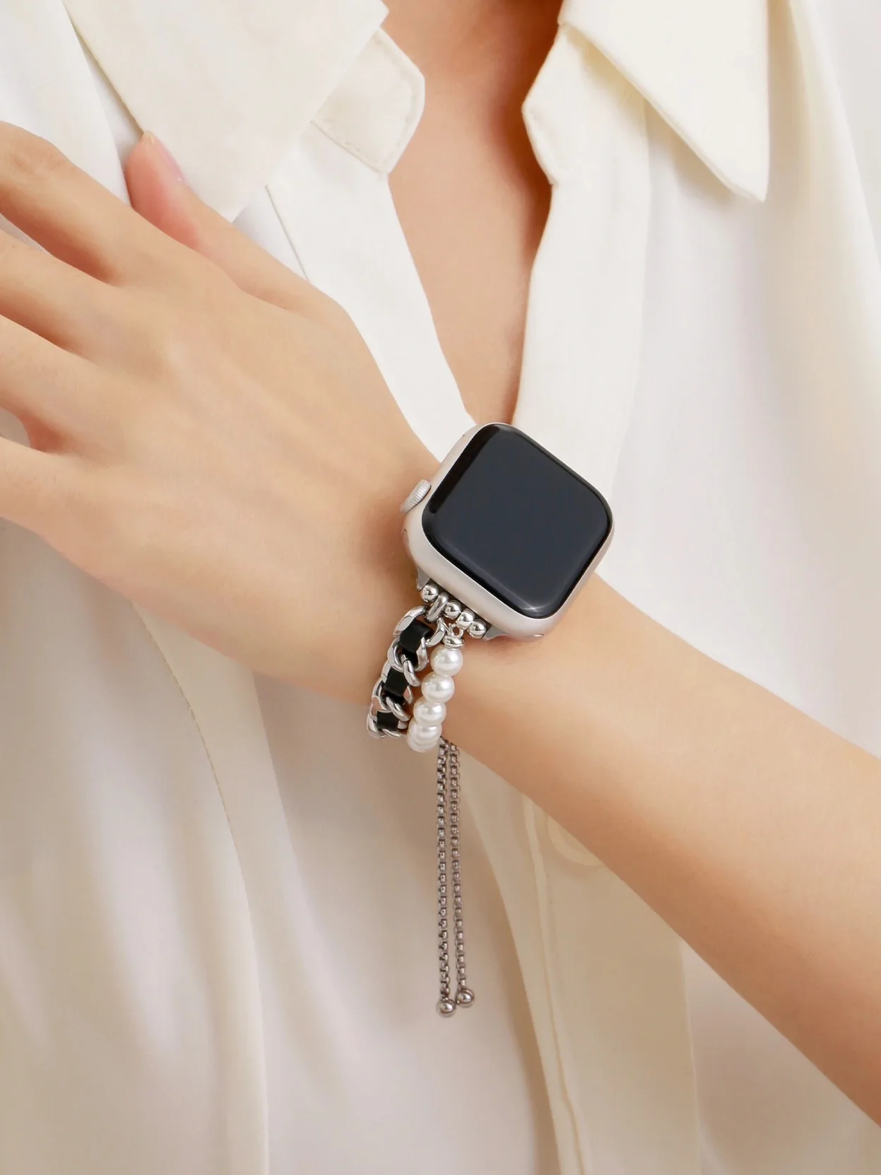 Beads Metal Loop Strap For Apple Watch Band For Women 38mm 40mm 41mm 42mm 44mm 45mm 46mm 49mm