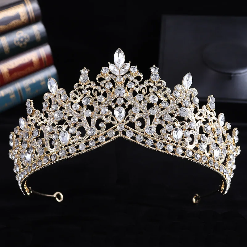 DIEZI Baroque Luxury Water Drop AB Pink Sky Blue Crystal Tiara Crown Women Party Jewelry Sets Bridal Crown Wedding Hair Jewelry
