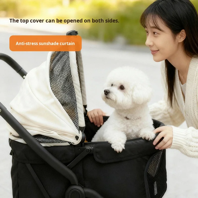 Portable Collapsible Pet Stroller For Small To Medium Dogs With Dual Brakes