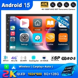 7 Inch 2 Din Android 15 Auto Car Radio Multimedia Video Universal Stereo Carplay GPS For Volkswagen Nissan Hyundai Kia Toyota