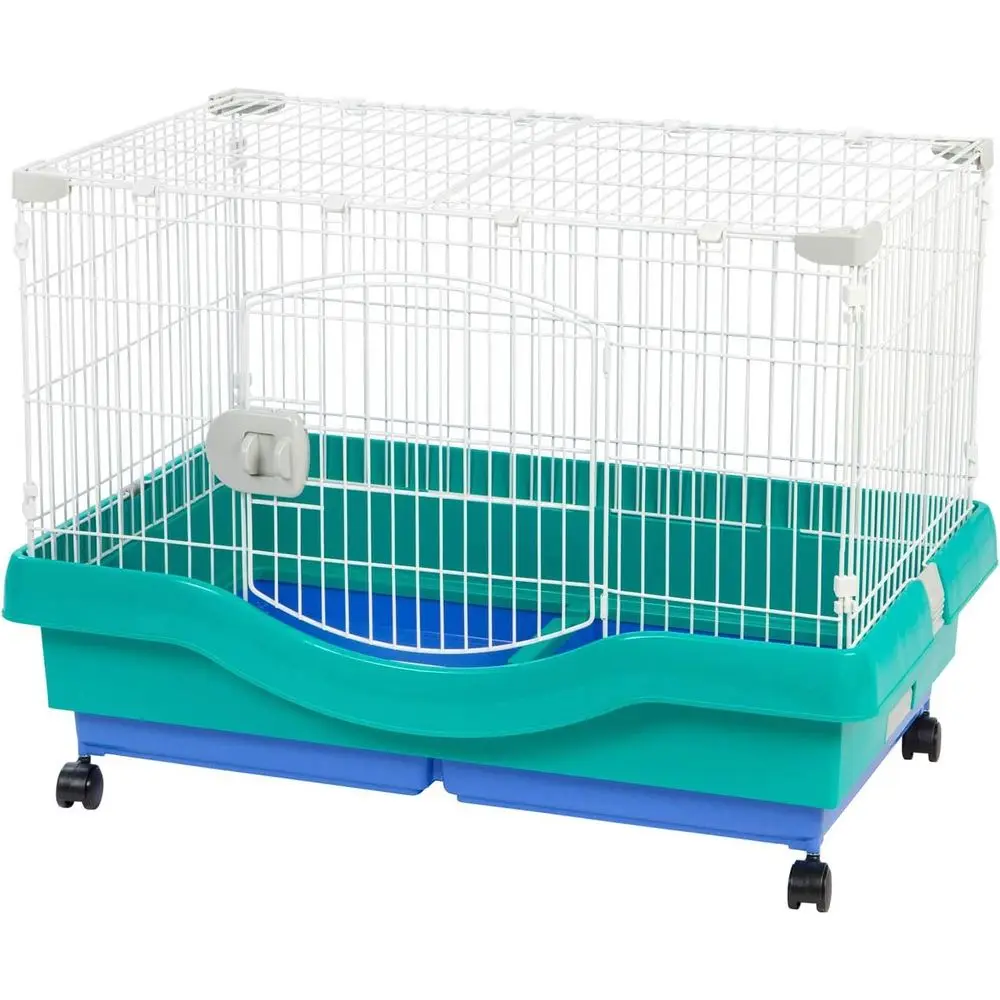 

Portable Large Rabbit Cage with Top Access and Dual Trays, Secure Lock, Easy Cleaning for Small Pets - Green