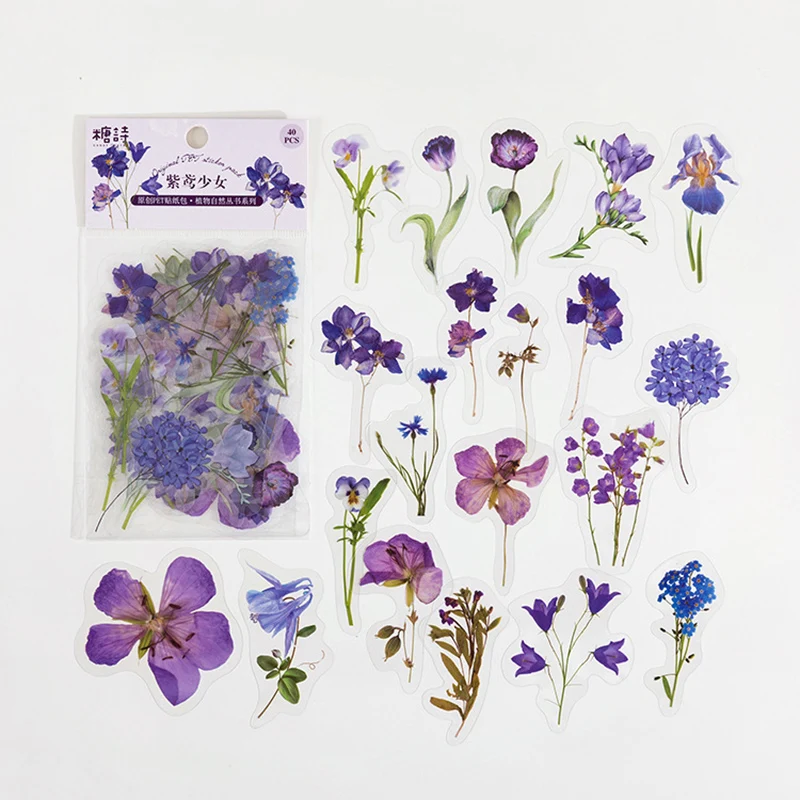

40 Piece/Pack Colorful Flower Retro Art Handbook Diary DIY Decoration PET Stickers for Album Notebook Girl Decorative Supplies