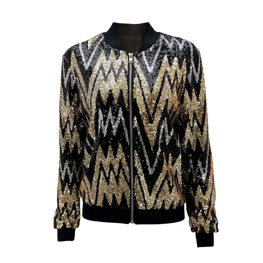 2026 New Women's Long-Sleeve Jacket Round Sequin-Embellished Stand Collar Coat Nightclub/Party/Performance Top