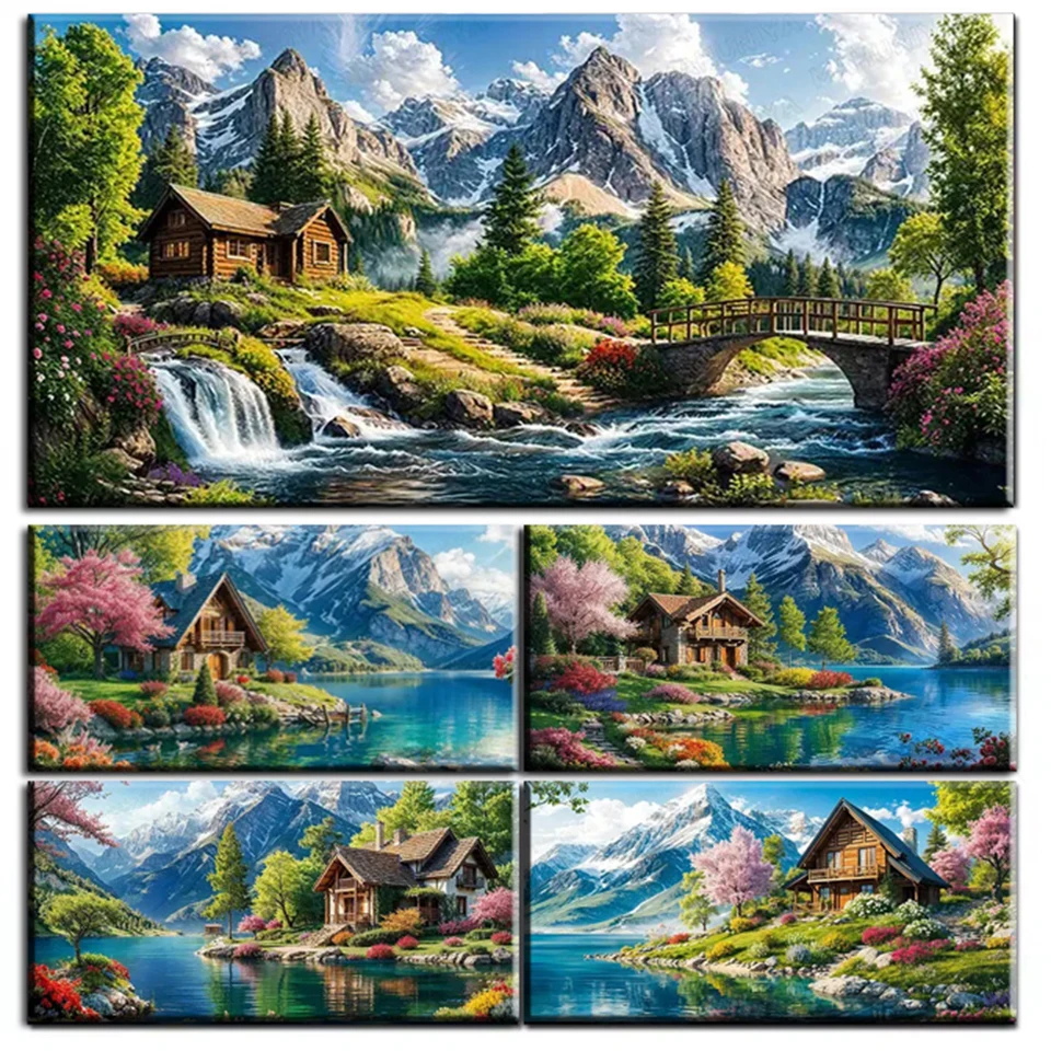 

Enchanting Green Tree Mountain Forest Stream Landscape 5D Diamond Art Kits DIY Diamond Painting Full Diamond Mosaic Cabin Decor