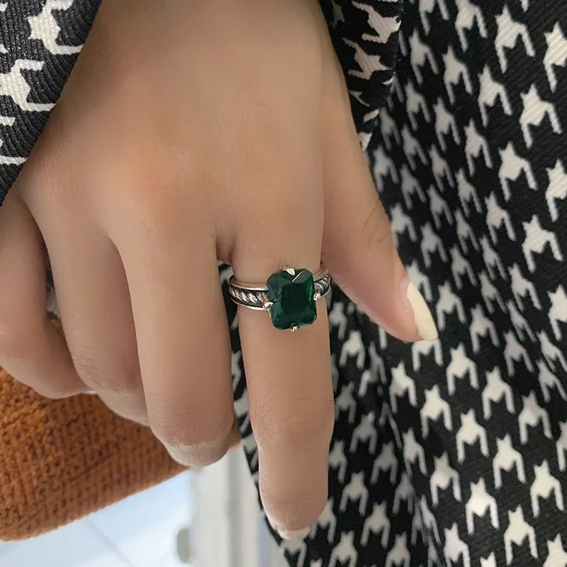 New Fashion Silver Gold Color Open Finger Ring Green Stone Punk Luxury Elegant For Women Girl Jewelry Gift Dropship Wholesale