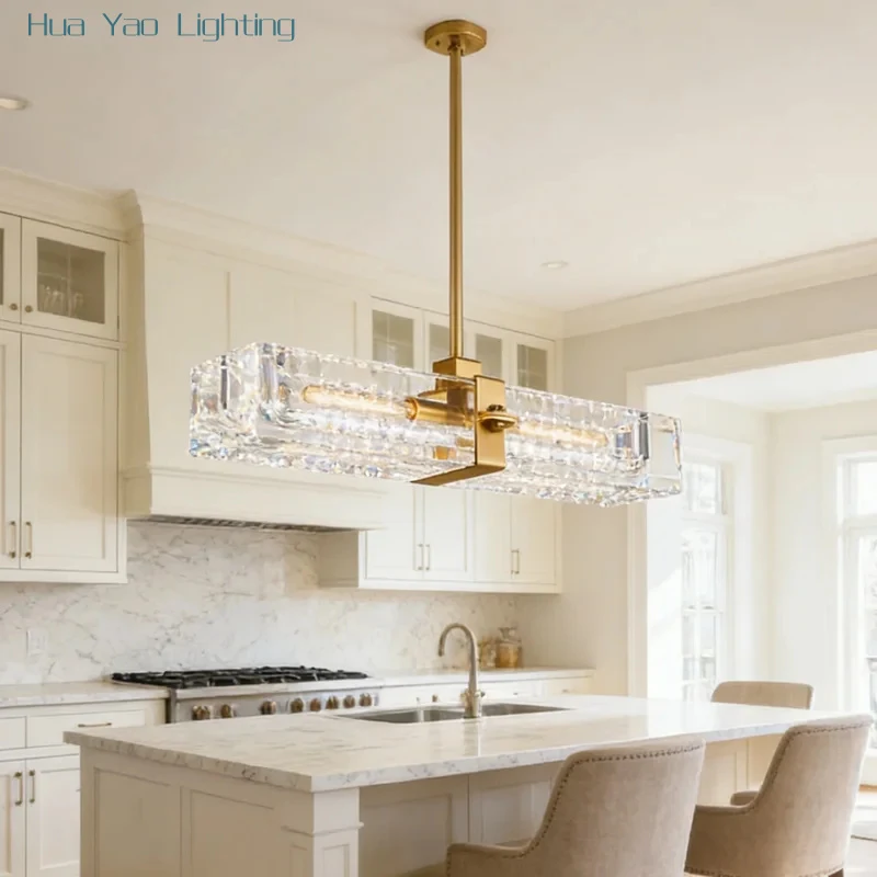 Italian Minimalist Crystal Chandelier Luxury Linear Pendant Light for Dining Room Island Bar Counter Tea Room