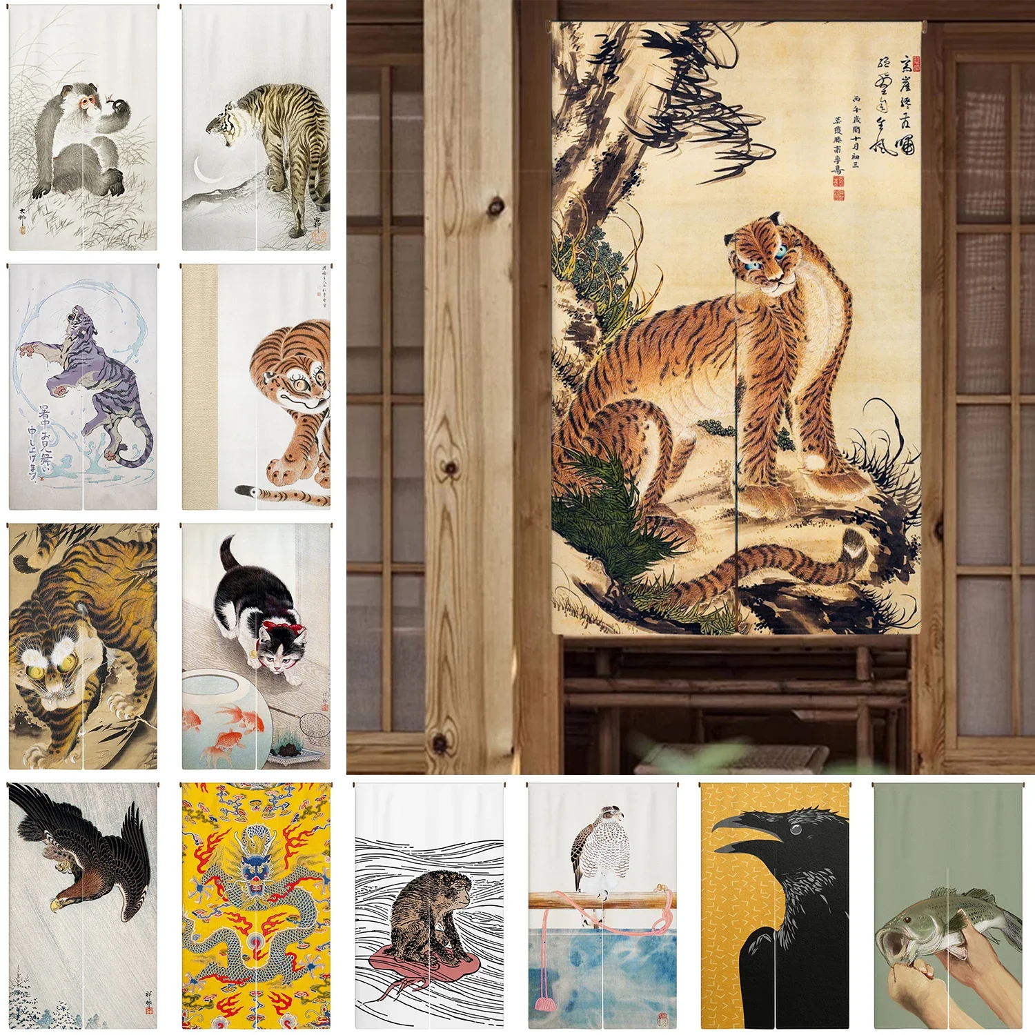 Japanese Ukiyo-e Painting Door Curtain Noren Kitchen Bathroom Partition Home Decor Traditional Doorway Feng Shui Half-Curtain