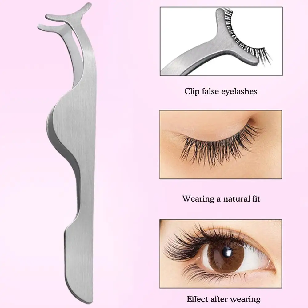 Extensiones de pestañas postizas de acero inoxidable, pinzas de diseño curvadas, dispositivo de asistencia, 1 piezas, Makrup U3n7