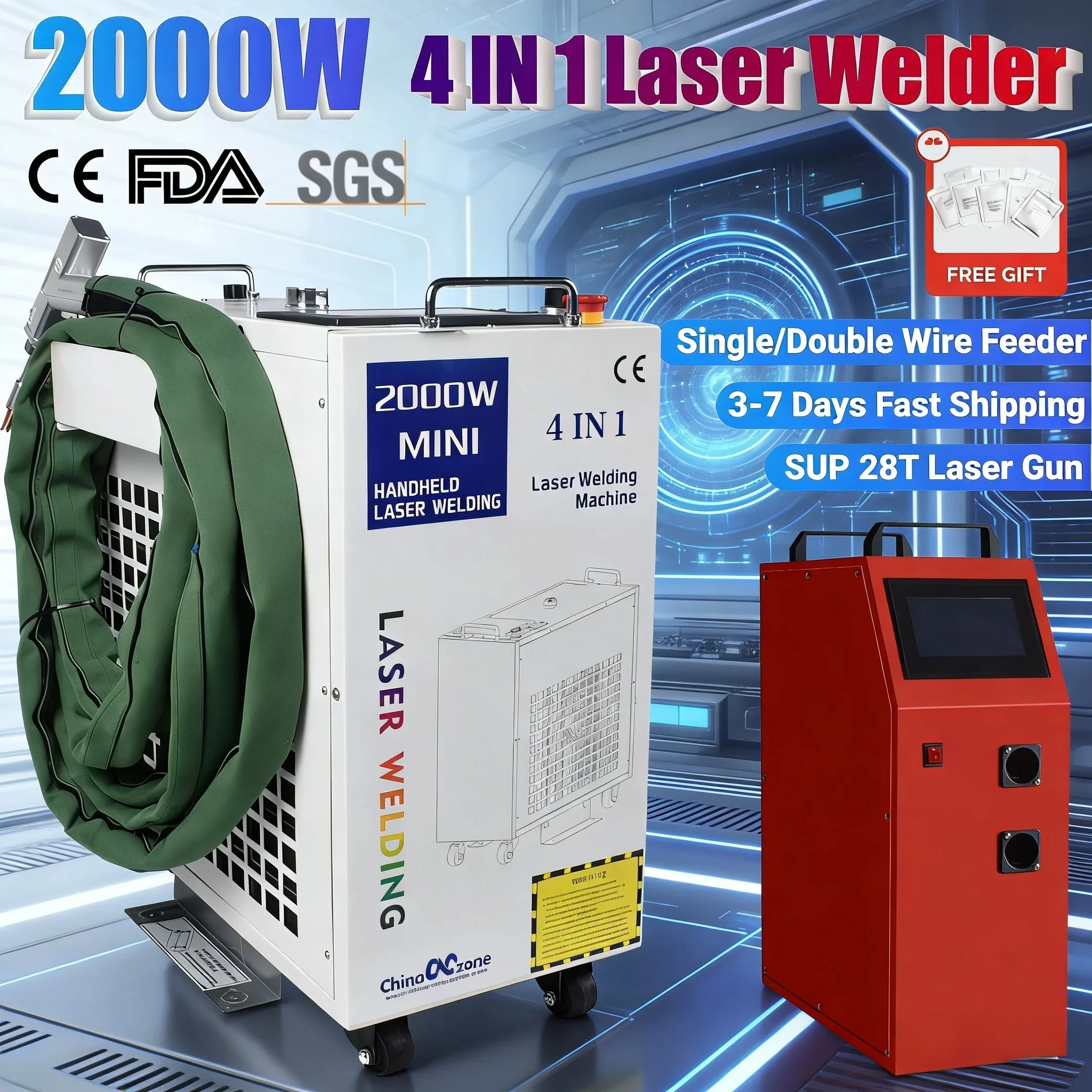 

2000W 4 IN 1 Fiber Laser Welding Cutting Soldering Cleaning Machine SUP 28T Laser Gun Handheld Laser Welder for All Metal