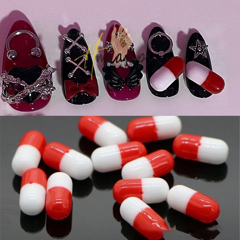 Mix 30pcs Pill Capsule Resin Nail Charms Mixed Color Decorations Acrylic DIY Shinning Jewelry Accessories