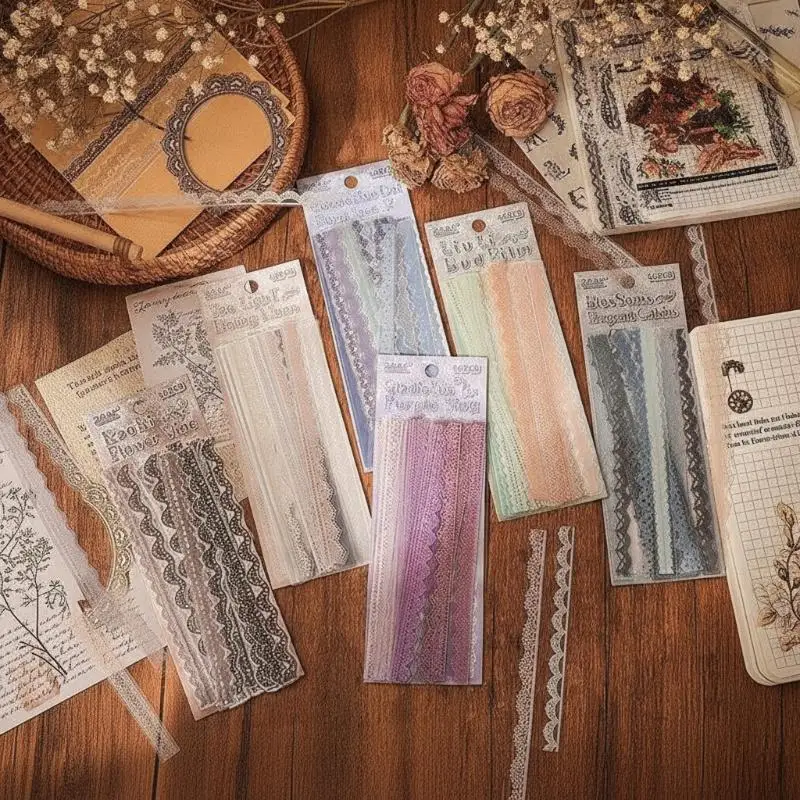 Vintage Hollow Lace Sticker Sets 40 Pieces Per Pack Assorted Colors Perfect For Journaling Scrapbooking DIY Crafts
