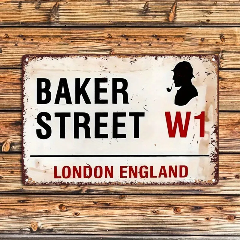 Panel metálico en estanho Baker Street W1 Londres Inglaterra - Adresse 221B, decoración murale britannique retro en fer robuste