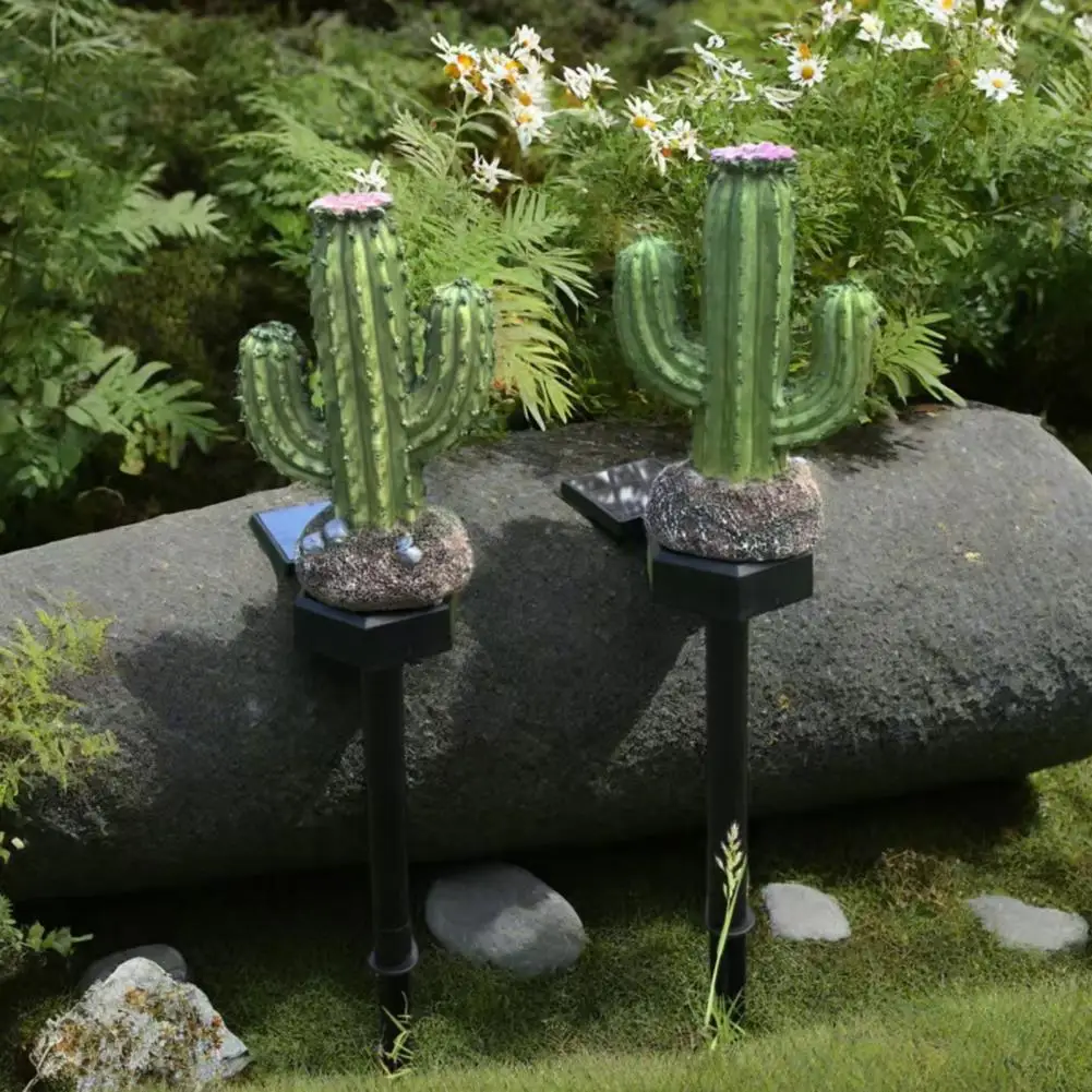 Solar Powered Garden Lights Waterproof Outdoor Cactus Lamps Solar Cactus Garden Light with Stake Waterproof Resin for Walkway