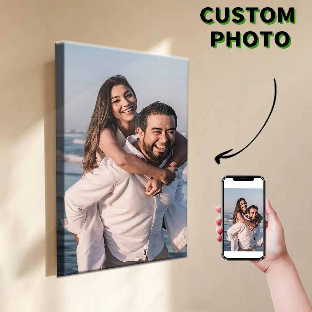 1 Pc Customized Photos on Canvas with DIY Wood Frame or frameless poster,Personalized Custom Photos for Your Lover,family,friend image 2