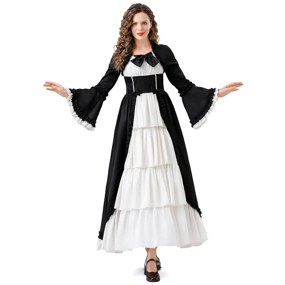 Fantasia de Halloween medieval renascentista adulta – Vestido de princesa retrô euro-americano cortesano multicolorido para reuniões