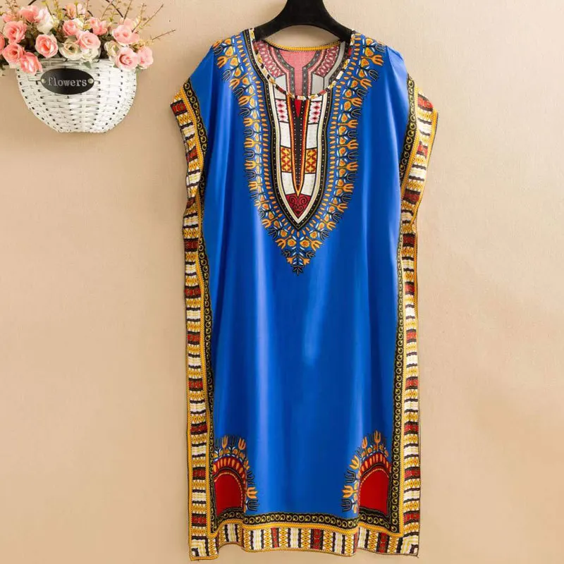 Ethnic Style Nightdress Beach Sleeveless Summer Dress Loose Bat Sleeve Nightgowns Women Sleepwear Nightshirt Casual Mother Dress