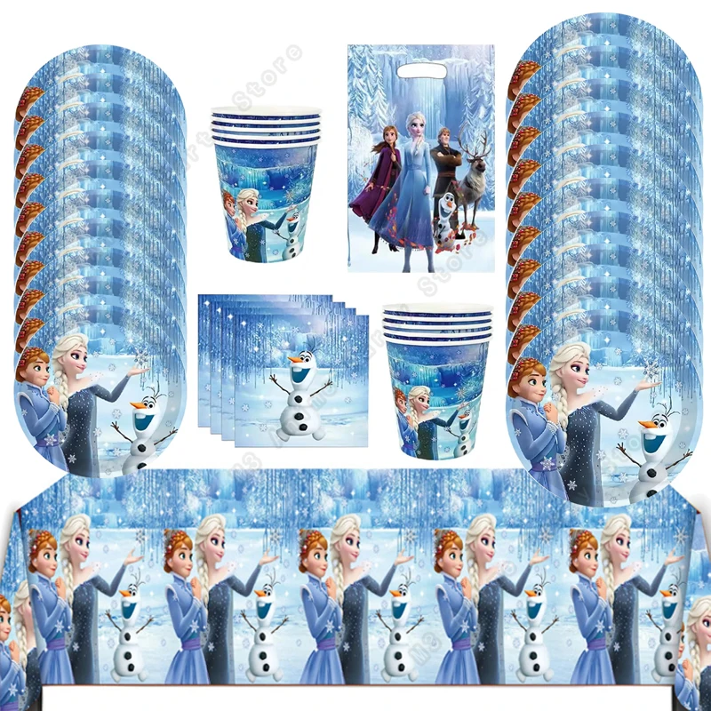 Frozen Elsa Anna Olaf Birthday Party Decorations Supplies Kit for Girls Including Disposable Tableware Paper Cups Plates view 5