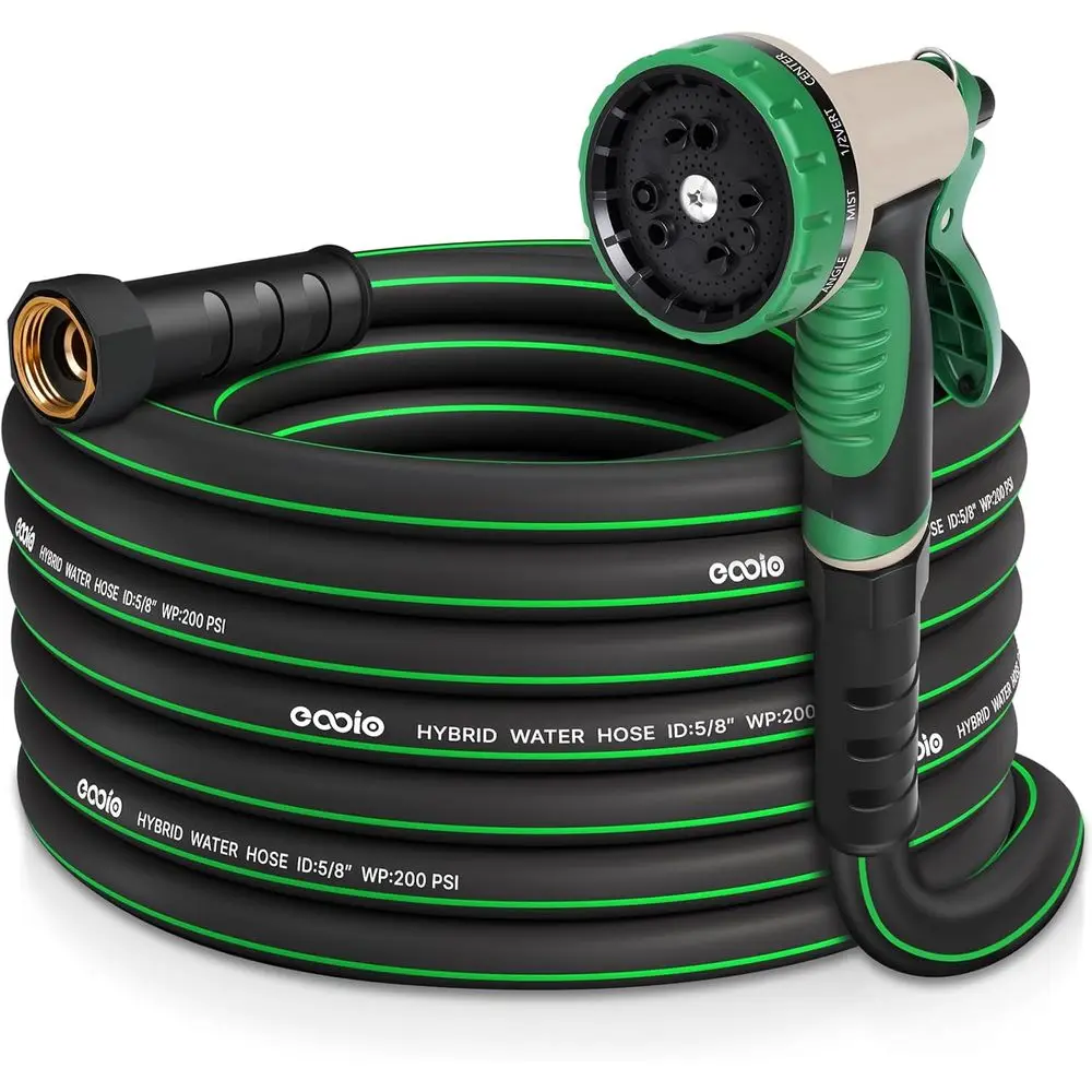 25ft x 5/8 Heavy-Duty Flexible Garden Hose with Swivel Nozzle and Brass Fittings