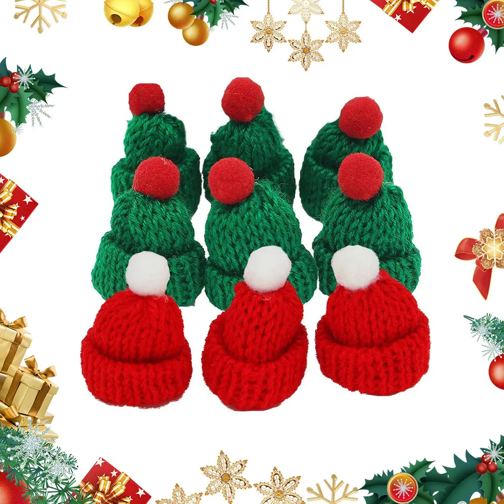 10Pcs 3.5x5cm Mini Christmas Knitted Hat Plush Yarn Finger Hat Christmas Decoration Holiday Handmade DIY Pendant Home Decor